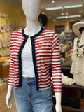 Red/White Striped Cropped Cardigan