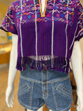 Purple Embroidered Crop Top
