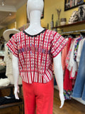 Red + White Stripe Embroidered Top