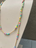 Fold Over Multi Color Bead + Gold Bar Necklace