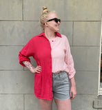 Pink Color Block Button Up