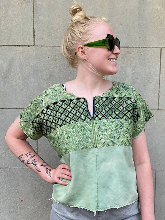 Green Geometric Embroidered Top