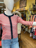 Red/White Striped Cropped Cardigan
