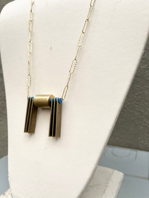 Brass + Blue Cylinder Necklace