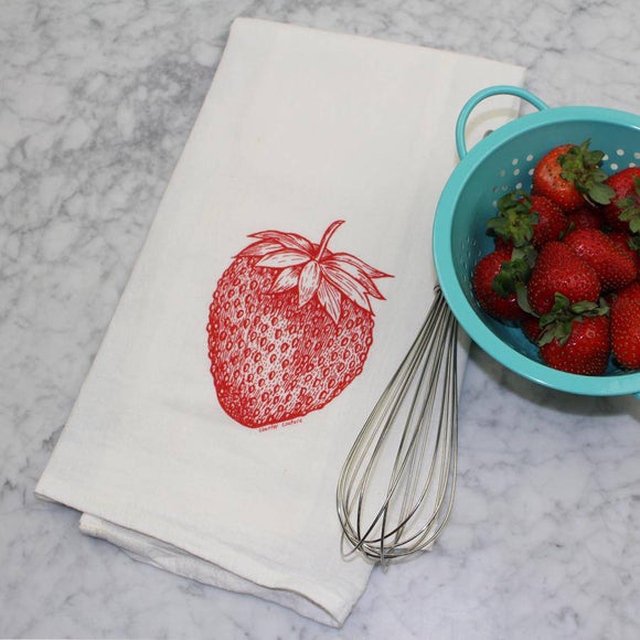Strawberry Flour Sack Tea Towel