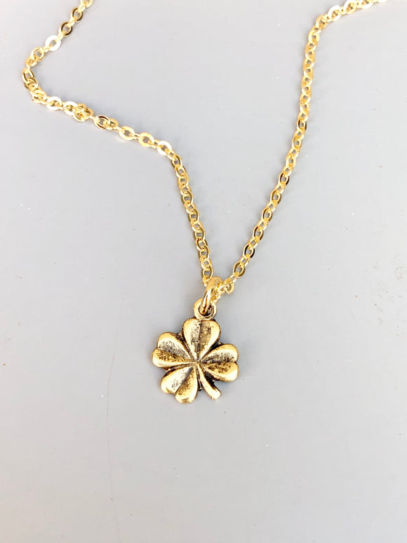 Gold Shamrock Clover Irish Diamond Pendant Necklace