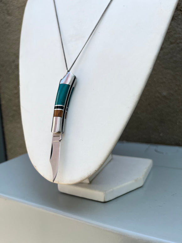 Turquoise + Wood Knife Necklace
