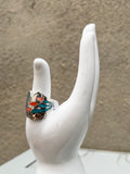 Vintage Turquoise + Coral Shield Rings (size options)