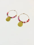Green Glass + Multi Color Bead Hoops