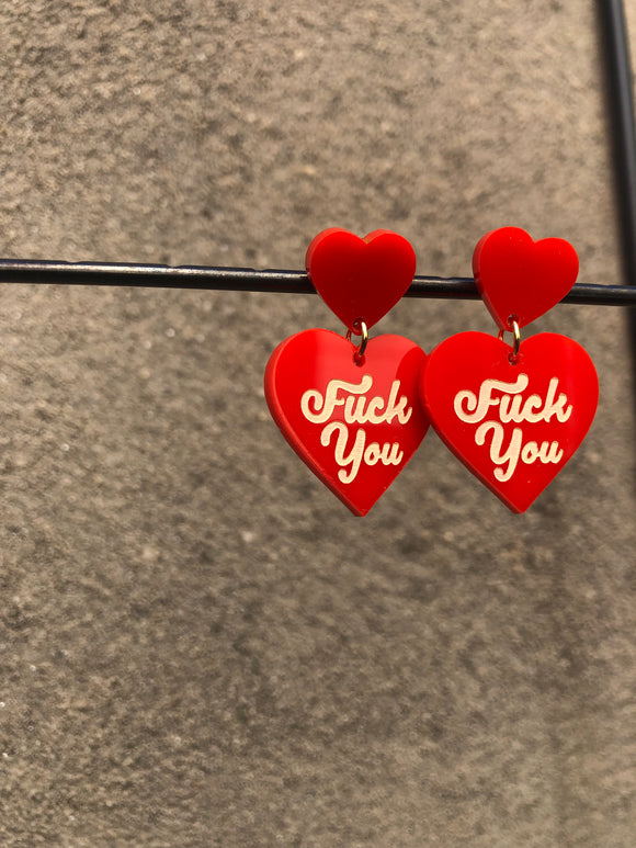 Acrylic FU Heart Dangles (color options)