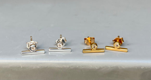 Bar + Crystal Stud Earrings (metal options)